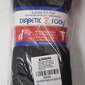 Big & Tall Diabetic Men's Crew Socks Size 13-15 Loose Fit 4 pairs BLACK - NEW